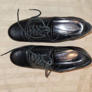 Etienne Aigner Black Oxford Leather Lace Up Bootie Heels